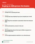 Fact card with the key facts: How to Buy on AliExpress: Payment, Buyer Protection and US Duties