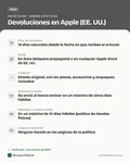 Ficha con los datos clave: Política de devoluciones de Apple en EE. UU.: 14 días, productos abiertos, iPhone y reembolso