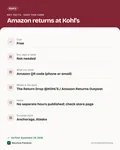 Fact card with the key facts: Amazon Returns at Kohl’s: How It Works, What to Bring and the Hours