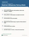 Ficha con los datos clave: Cómo rastrear tu pedido de AliExpress, Temu y Shein (México y España)