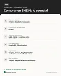 Ficha con los datos clave: Cómo comprar en SHEIN desde México o España: guía completa