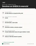 Ficha con los datos clave: Cómo devolver un producto en SHEIN (México y España): plazos, costo y reembolso