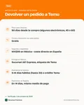 Ficha con los datos clave: Cómo devolver un producto a Temu (México y España): pasos, plazos y reembolso