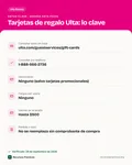 Ficha con los datos clave: Saldo de la tarjeta de regalo de Ulta: cómo consultarlo, dónde usarla y qué hacer si la pierdes